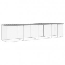 Poulailler enclos cage poules avec toit clair 403 x 98 x 90 cm acier galvanisé gris 02_0043985