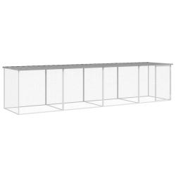 Poulailler enclos cage poules avec toit clair 403 x 98 x 90 cm acier galvanisé gris 02_0043985