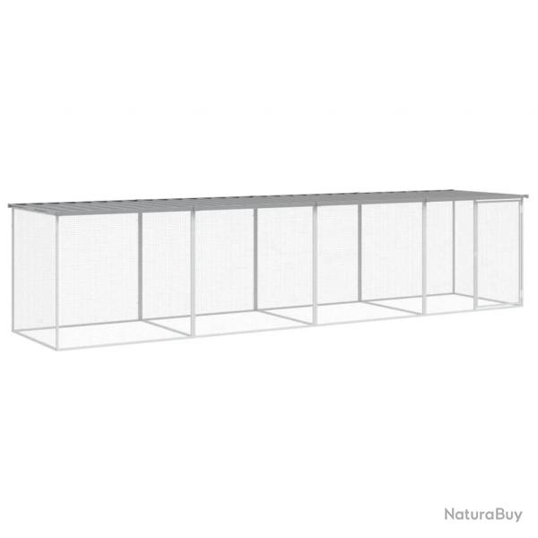 Poulailler enclos cage poules avec toit clair 403 x 98 x 90 cm acier galvanis gris 02_0043985