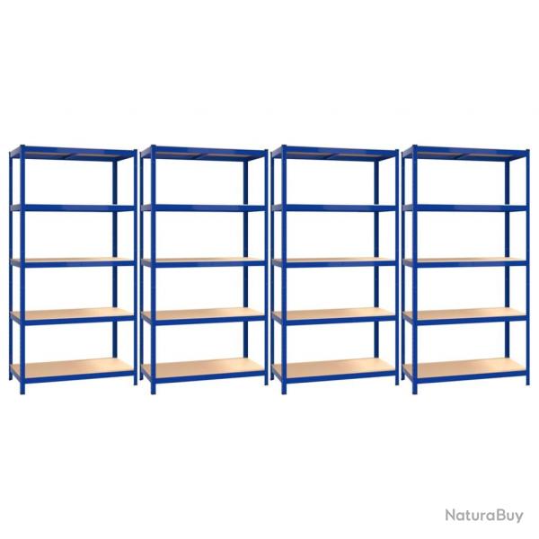 tagres meubles rangement  5 niveaux lot de 4 acier et bois d'ingnierie bleu 02_0045810