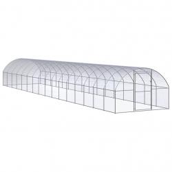 Poulailler enclos cage poules d'extérieur 3 x 16 x 2 m acier galvanisé Argent 02_0044002
