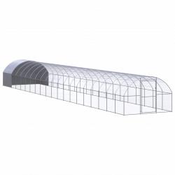 Poulailler enclos cage poules d'extérieur 3 x 20 x 2 m acier galvanisé Argent 02_0044007