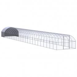 Poulailler enclos cage poules d'extérieur 3 x 24 x 2 m acier galvanisé Argent 02_0044008