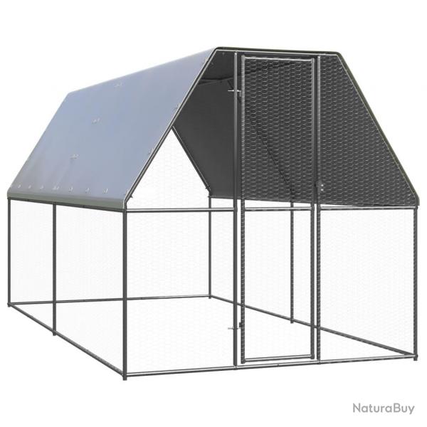 Poulailler enclos cage poules d'extrieur 2 x 4 x 2 m acier galvanis Argent 02_0043993