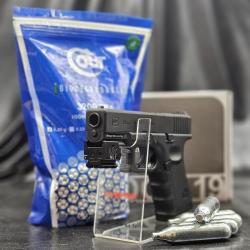 PACK LASER PRÊT A TIRER PISTOLET GLOCK 19 GEN4 MOS - BBS 6MM CO2 - BLACK