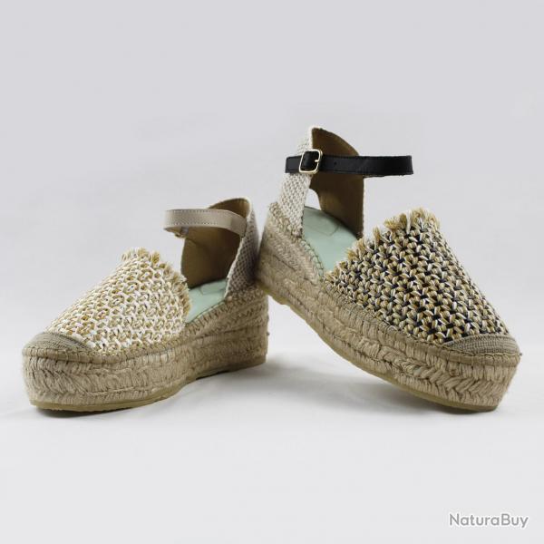 Espadrilles femme compenses naturel et noir 37 beige