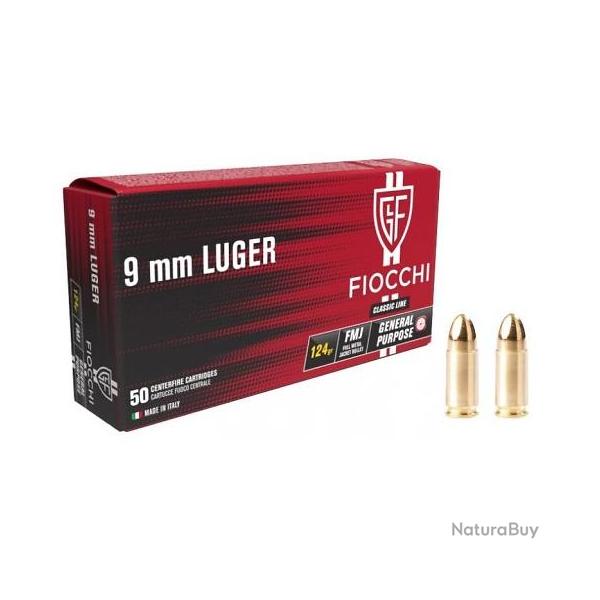 Munitions FIOCCHI 9x19 FMJ 124gr x50