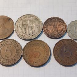 LOT PIECES monnaie INDES UK rupee MAURITIUS cents ELISABETH quarter ANNA INDIA 1876 GEORGES colonie