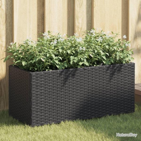 Jardinire avec 2 pots noir 72x30x32 cm rsine tresse