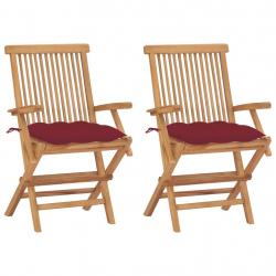 Chaises de jardin coussins rouge bordeaux lot de 2 Teck massif