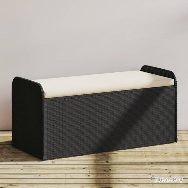 Banc de rangement avec coussin noir 115x51x52 cm rsine tresse