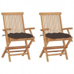 Chaises de jardin avec coussins taupe lot de 2 Bois teck massif