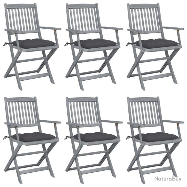 Chaises pliables d'extrieur lot de 6 et coussins Bois d'acacia