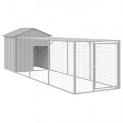 Poulailler enclos cage poules avec cour clair 117 x 405 x 123 cm acier galvanisé gris 02_0043959