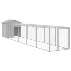 Poulailler enclos cage poules avec cour clair 117 x 609 x 123 cm acier galvanisé gris 02_0043960