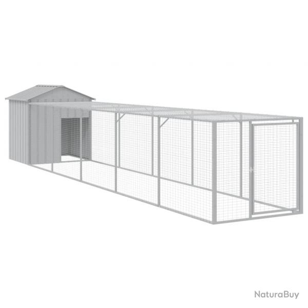 Poulailler enclos cage poules avec cour clair 117 x 609 x 123 cm acier galvanis gris 02_0043960
