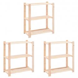 Étagères meubles de rangement à 3 niveaux 3 pièces 80 x 38 x 90 cm Pin 150 kg beige 02_0045724