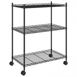 Étagère de rangement 3 niveaux et roues 60 x 35 x 81 cm 150 kg noir 02_0045691