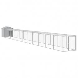 Poulailler enclos cage poules avec cour clair 117 x 1221 x 123 cm acier galvanisé gris 02_0043957