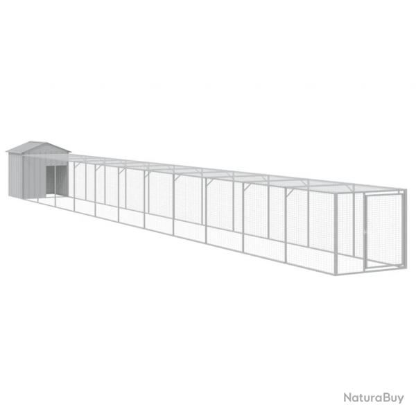 Poulailler enclos cage poules avec cour clair 117 x 1221 x 123 cm acier galvanis gris 02_0043957