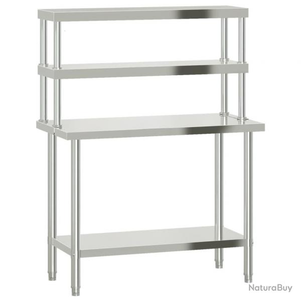 Table de travail de cuisine professionnelle avec étagère 110 x 55 x 150 cm acier inoxydable 02_0045