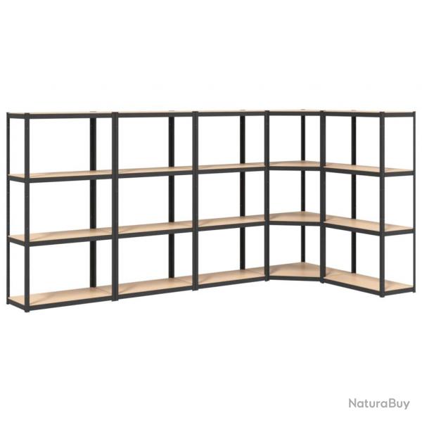 tagres meubles rangement  4 niveaux 5pices acier et bois d'ingnierie anthracite 02_0045744