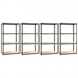 Étagères meubles rangement à 4 niveaux lot de 4 acier et bois d'ingénierie anthracite 02_0045751
