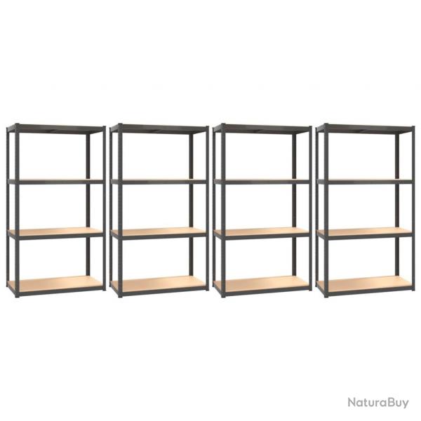 tagres meubles rangement  4 niveaux lot de 4 acier et bois d'ingnierie anthracite 02_0045751