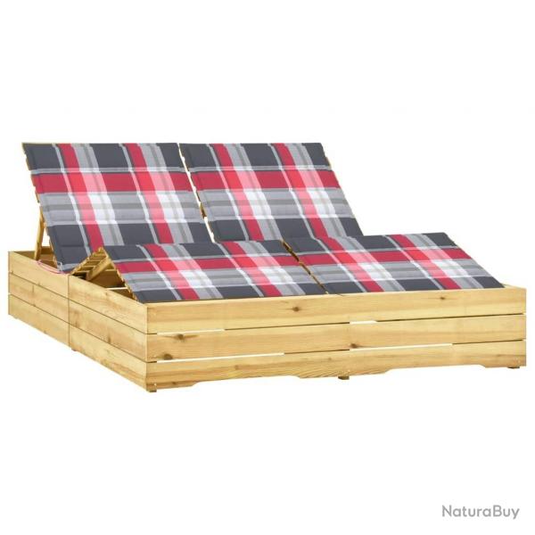 Transat chaise longue bain de soleil lit de jardin terrasse meuble d'extrieur double avec coussins