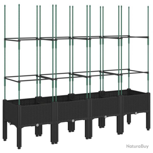 Jardinire bac lit surlev plantes fleurs terrasse jardin avec treillis 160 x 40 x 142,5 cm PP noi