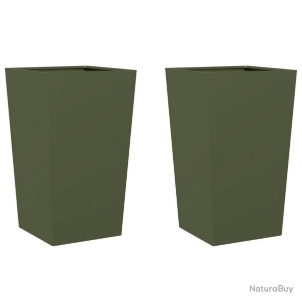 Jardinire bac lit surlev plantes fleurs jardin terrasses lot de 2 olive 45 x 45 x 75 cm acier ve