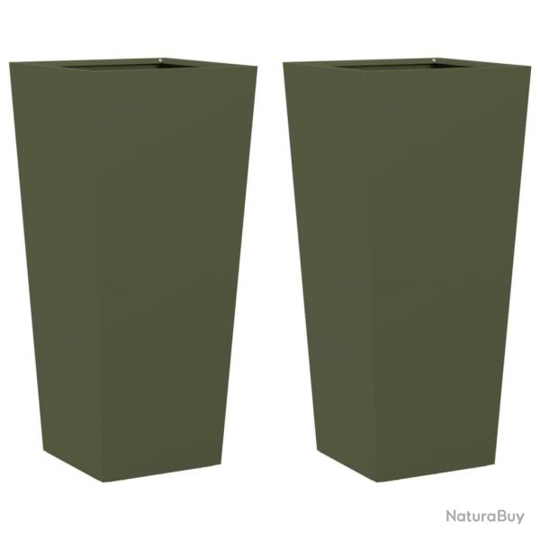 Jardinire bac lit surlev plantes fleurs jardin terrasses lot de 2 olive 35 x 35 x 75 cm acier ve