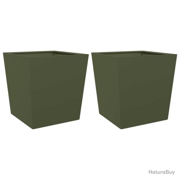 Jardinire bac lit surlev plantes fleurs jardin terrasses lot de 2 olive 50 x 50 x 50 cm acier ve
