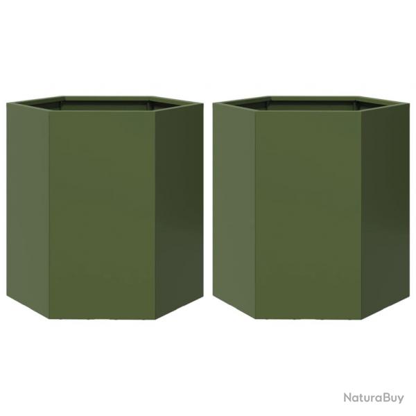 Jardinire bac lit surlev plantes fleurs jardin terrasses lot de 2 olive hexagone 46 x 40 x 45 cm