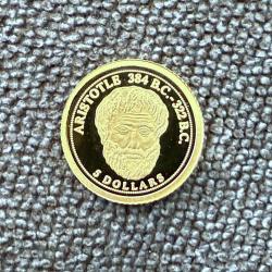 Monnaie, Iles Cook, pièce 5 dollars or pur, 2008 , Elisabeth II, Aristote