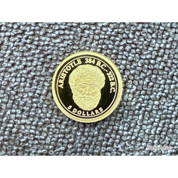 Monnaie, Iles Cook, pice 5 dollars or pur, 2008 , Elisabeth II, Aristote