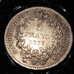 France piece  écu de 5 Francs  Hercule de 1873 A  (argent)