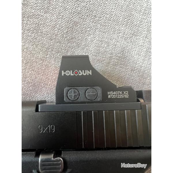 Holosun 407K X2 - Dot 6MOA + adaptateur montage Glock MOS
