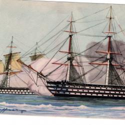 CPA  MARINE -VAISSEAUX COMBAT A l'embossage LE TROIS PONT N°329