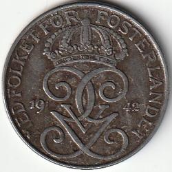 Pièce de Monnaie Suède 5 öre - Gustaf V fer 1942
