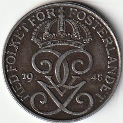 Pièce de Monnaie Suède 5 öre - Gustaf V fer 1945