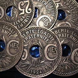 6 dessous de verre 25 centimes 1924  diametre 80 mm alu revers feutrine