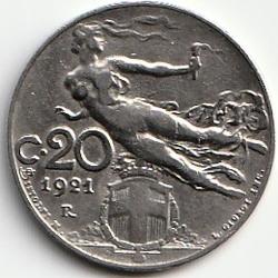 Pièce de Monnaie Italie 20 centesimi1921