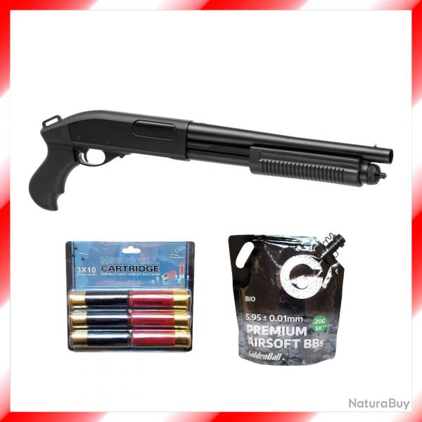 FUSIL  POMPE M870 Mtal + Cartouches + 1 kg de billes biodgradables - airsoft