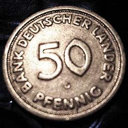 Allemagne piéce de 50 pfenning (bank deutscher lander) 1949 G ttb