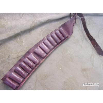 Ancienne Cartouchière Ceinture De Chasse – Cuir – 30 Cartouches Calibre 12 – France
