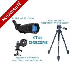 KIT longue vue 25-75x100 DIGITAL OPTIC + Trépied VANGUARD VESTA 203AP + Adaptateur photo smartphone