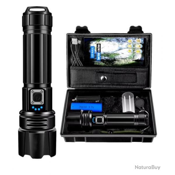 ENCHERE.Lampe Torche Tactique LED XHP70.2 - 50000 Lumens 5 Modes clairage Batterie tanche IP67....