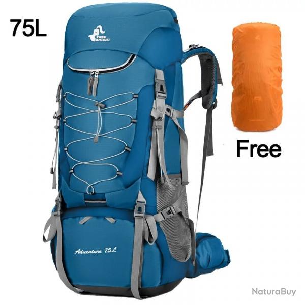 75l Camping Sac  Dos Voyage Sac De Sport Avec Housse De Pluie Escalade Alpinisme Trekking Sac Bleu