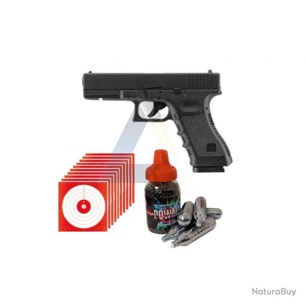 Wahoo! Pack Air Comprim Glock 17 Gen3 - Calibre 4.5 mm BBs + 1500 Billes + CO2 + Cibles